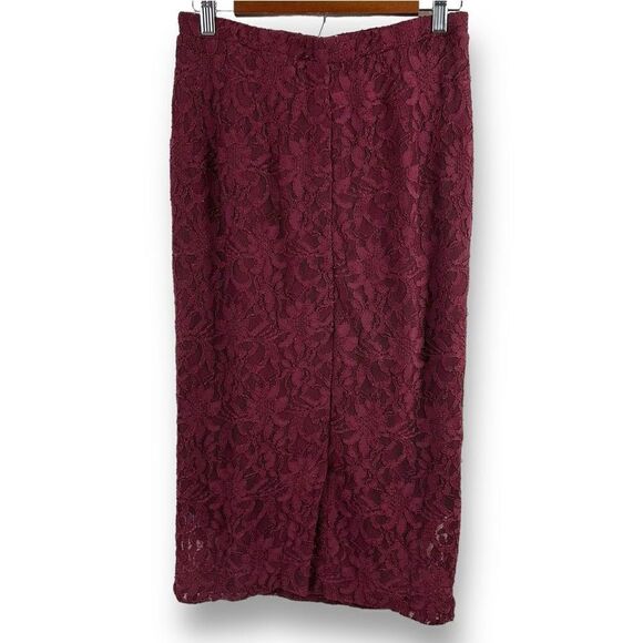 Search For Sanity Womens M All Over Lace Midi Skirt Burgundy Red Straight Pencil - Picture 2 of 8